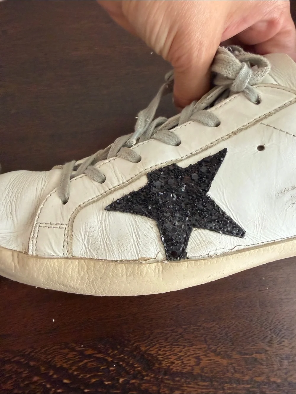 Golden Goose Superstar black glitter star silver heel size 38